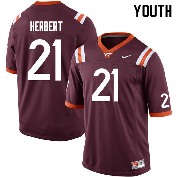 Youth #21 Khalil Herbert Virginia Tech Hokies College Football Jersey Sale-Maroon